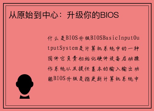 从原始到中心：升级你的BIOS