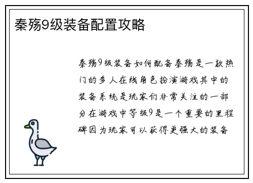 秦殇9级装备配置攻略